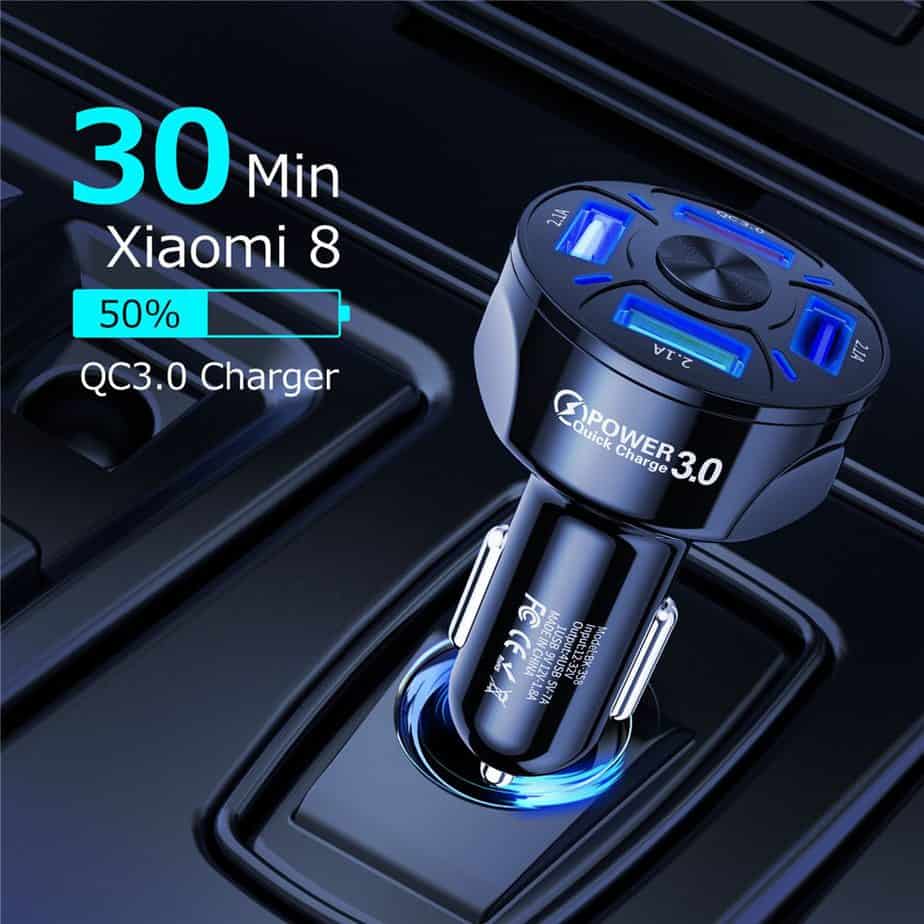 USLION 4 Ports USB Car Charge 48W Quick 7A Mini Fast Charging For iPhone 11 Xiaomi Huawei Mobile Phone Charger Adapter in Car