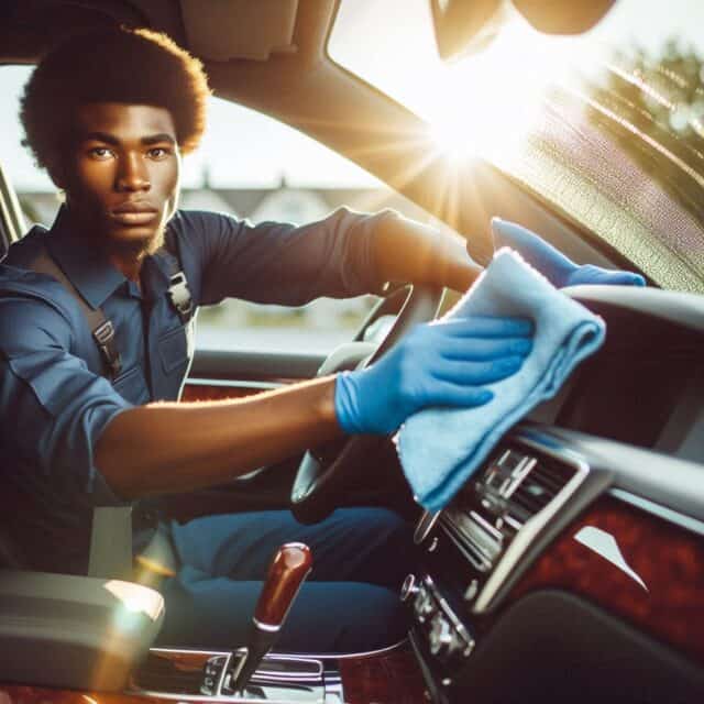 men detailing the interior of a car