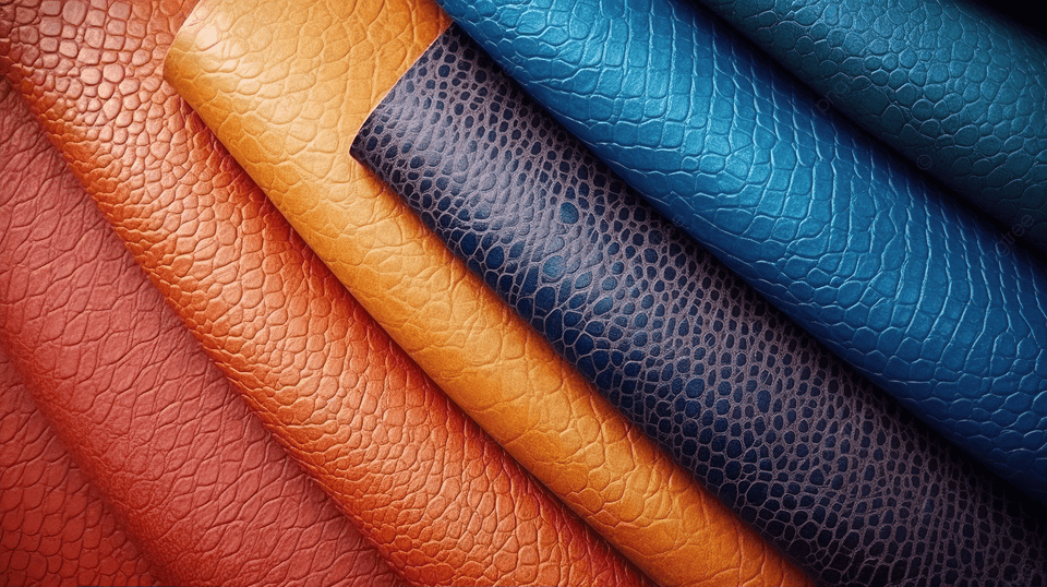 Close-up of different leather textures and color options